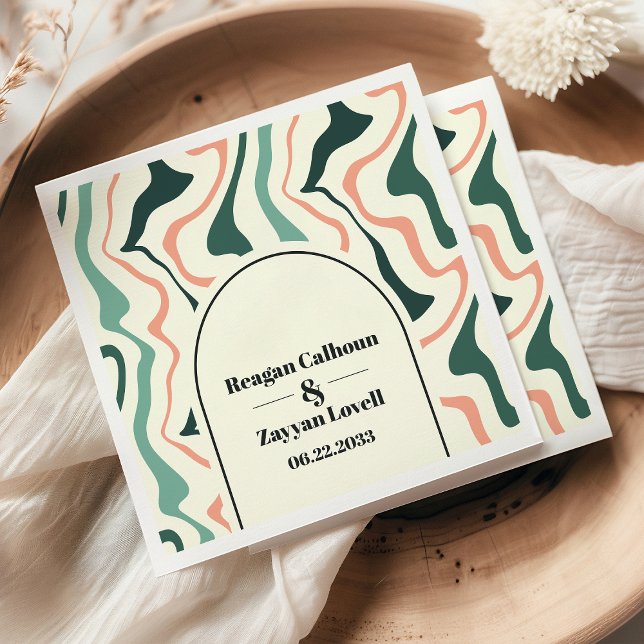 Guardanapo De Papel Arco de Redemoinho Retro Verde e Rosa Casamento (Criador carregado)