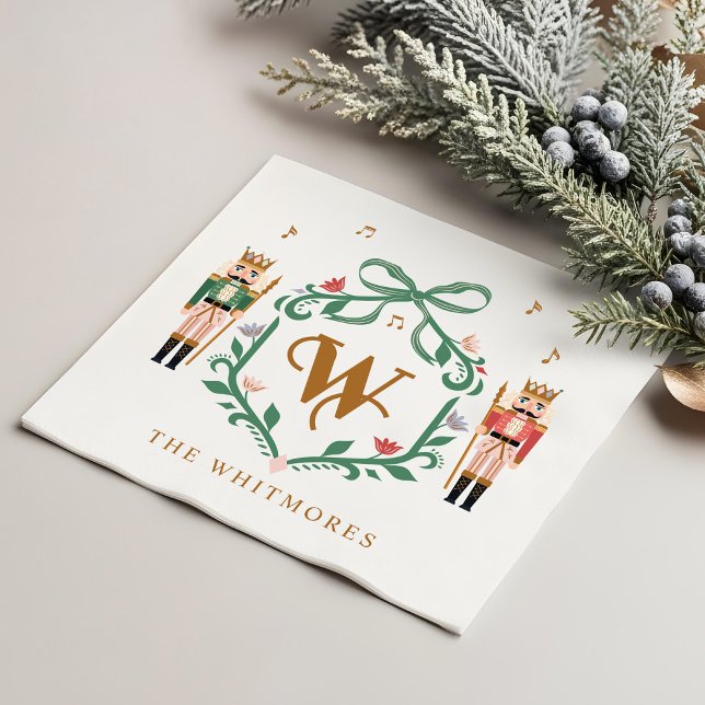 Guardanapo De Papel Arco de repouso do pirata de Natal (Whimsical Christmas Nutcracker Monogram Crest Bow Napkins)