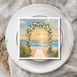 Guardanapo De Papel Arco Floral de Aquarela para Casamento na Praia