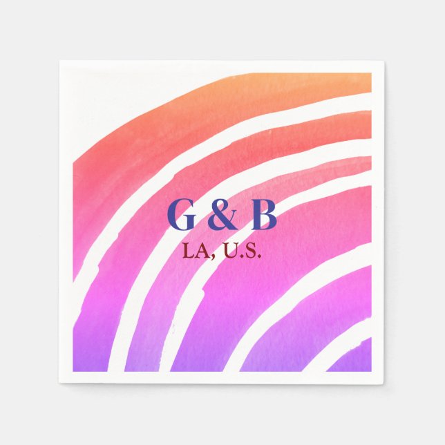 Guardanapo De Papel Arco-íris amarelo rosa adicionar nome do casal lug (Frente)