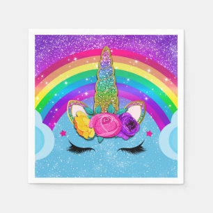 Guardanapo De Papel Arco-íris Brilho Glitter Unicórnio Chifre Rosto Fe