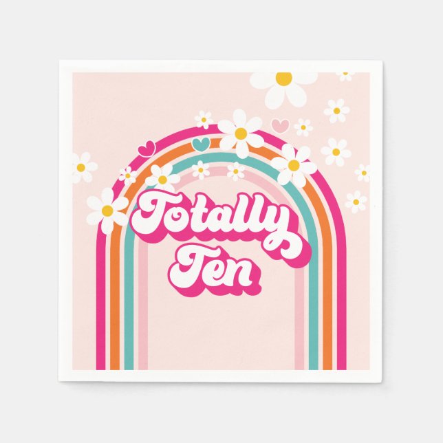 Guardanapo De Papel Arco-íris Retro Totalmente Dez 10º Aniversário (Frente)