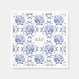 Guardanapo De Papel Arco Preppy Blue Toile Hydrangea com nome