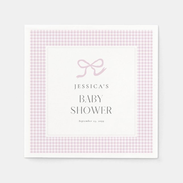 Guardanapo De Papel Arco Rosa Gingham Baby Girl Chá de fraldas Napkins (Frente)