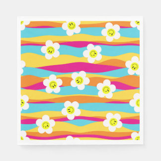 Guardanapo De Papel Arcoíris de colores con flores de caritas sonrien