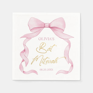 Guardanapo De Papel Arcos de fita rosa adoráveis Bat Mitzvah