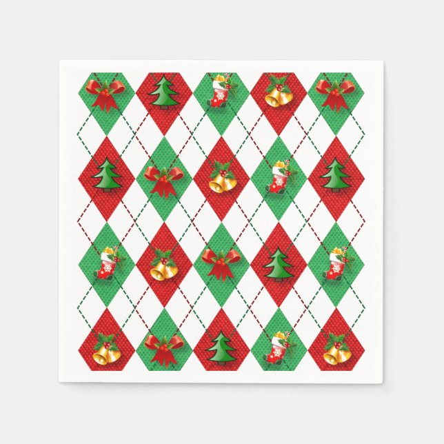 Guardanapo De Papel Argyle de Natal Decorado (Frente)