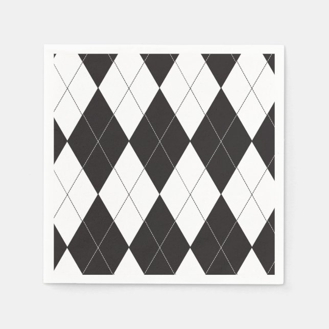 Guardanapo De Papel Argyle preto e branco (Frente)