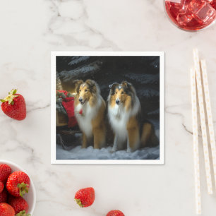 Guardanapo De Papel Arranjo de Natal de Collie Snowy Sleigh