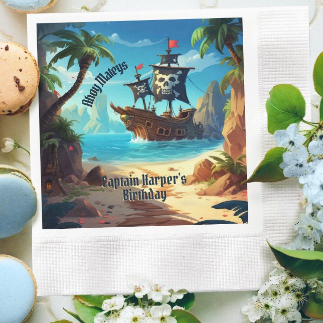 Guardanapo De Papel Arrr-some Pirate Island Ship Birthday Paper Napkin (Criador carregado)