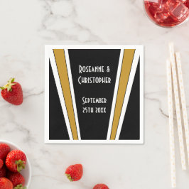 Guardanapo De Papel Art Deco Design Black E Dourado Casamento