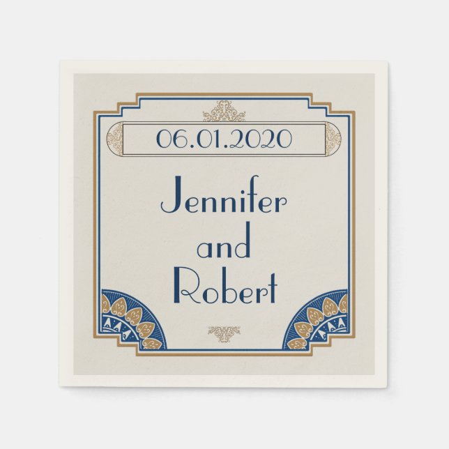 Guardanapo De Papel Art Deco Dourado Marinho Posh Wedkin (Frente)