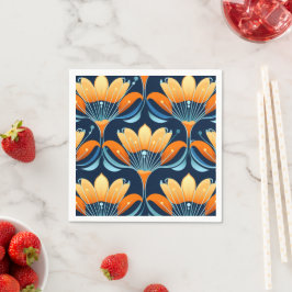 Guardanapo De Papel Art Deco - flores laranja azuis