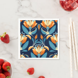 Guardanapo De Papel Art Deco - flores laranja azuis