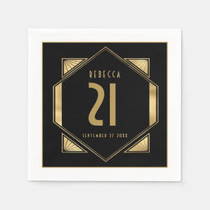 Guardanapo De Papel Art Deco Frame aniversário de 21 anos Name Data Do