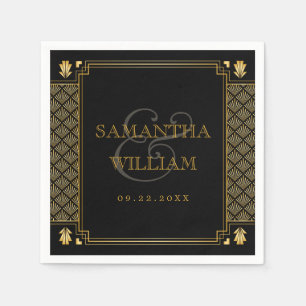 Guardanapo De Papel Art Deco Gatsby Black Dourado Casamento Geométric
