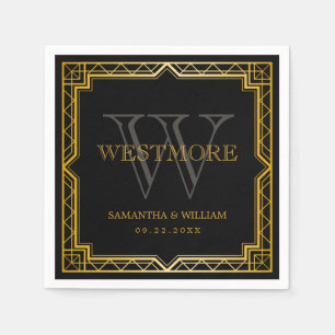 Guardanapo De Papel Art Deco Gatsby Black Dourado Casamento Geométric