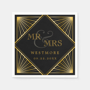 Guardanapo De Papel Art Deco Gatsby Black Dourado Casamento Geométric