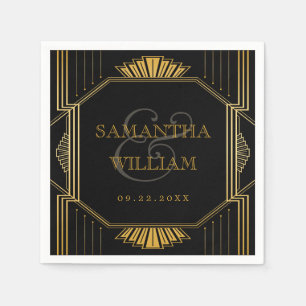 Guardanapo De Papel Art Deco Gatsby Black Dourado Casamento Geométric