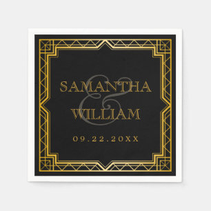Guardanapo De Papel Art Deco Gatsby Black Dourado Monograma Casamento