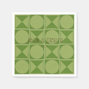 Guardanapo De Papel Art Deco Green Retro Geométrico Casamento Monogram