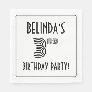 Guardanapo De Papel Art Deco Inspirou aniversário de 3 anos, Nome Pers