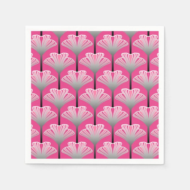 Guardanapo De Papel Art Deco Lily, Fuchsia Pink e Cinzas Prateadas (Frente)