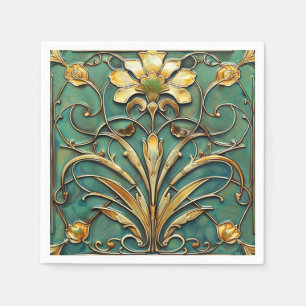Guardanapo De Papel Art Deco Linda Lily Turquoise Green Dourada