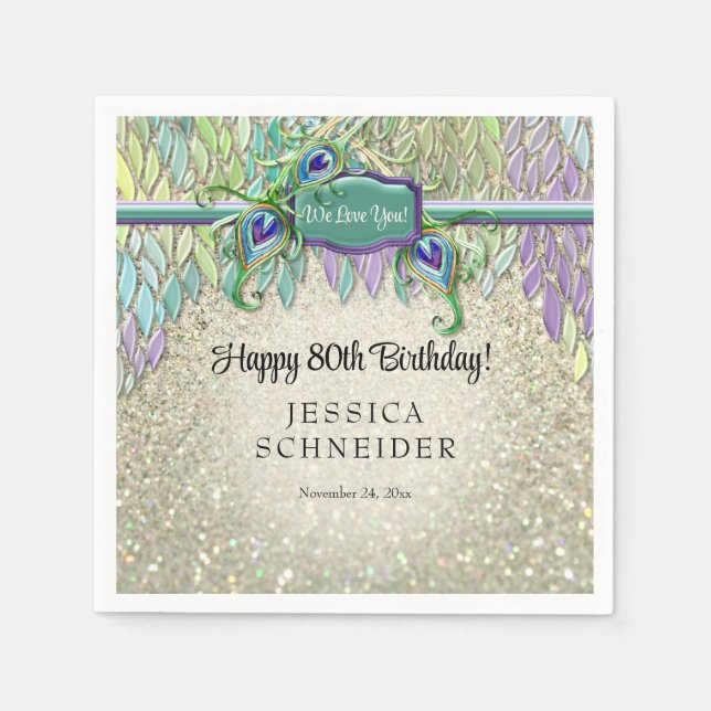 Guardanapo De Papel Art Deco Peacock Feather Any Festa de aniversário  (Frente)