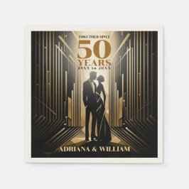 Guardanapo De Papel Art Deco Retro Negra e Dourado Aniversário de Casa