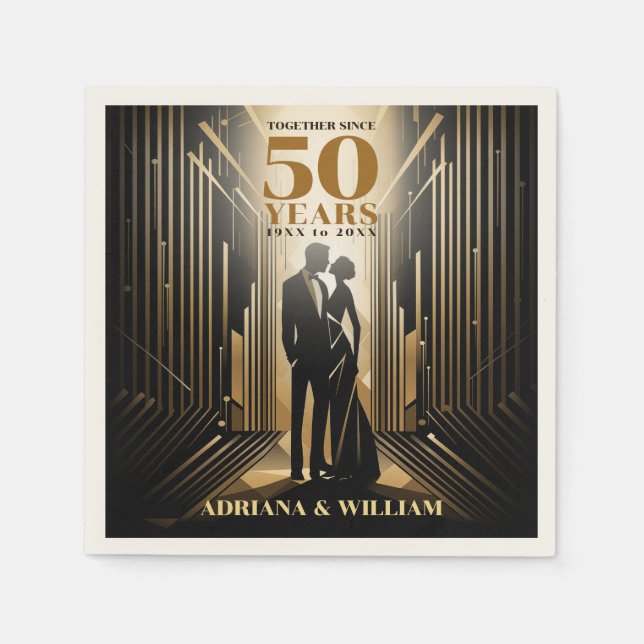 Guardanapo De Papel Art Deco Retro Negra e Dourado Aniversário de Casa (Frente)