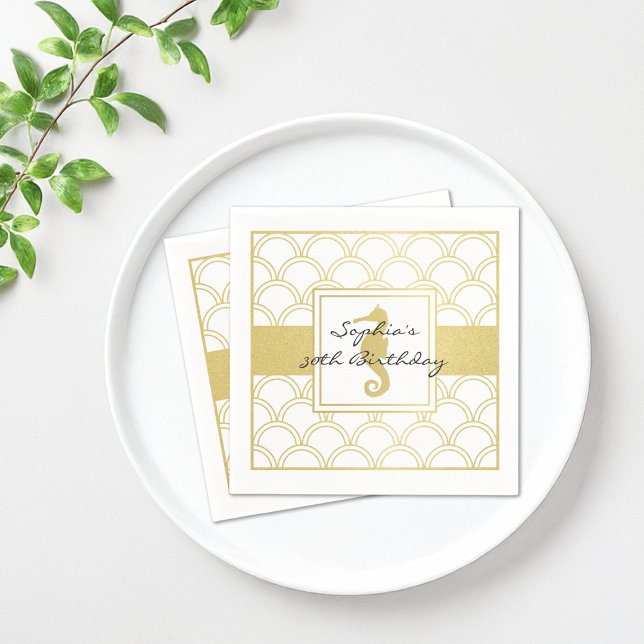 Guardanapo De Papel Art Deco Wave Dourada Glitter Seacavalo Beach Part (Criador carregado)