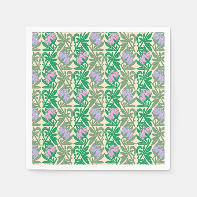 Guardanapo De Papel Art Nouveau água rosa lírios damasco (Frente)