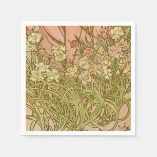 Guardanapo De Papel Art Nouveau Alfonse Mucha Flores de cravo florais