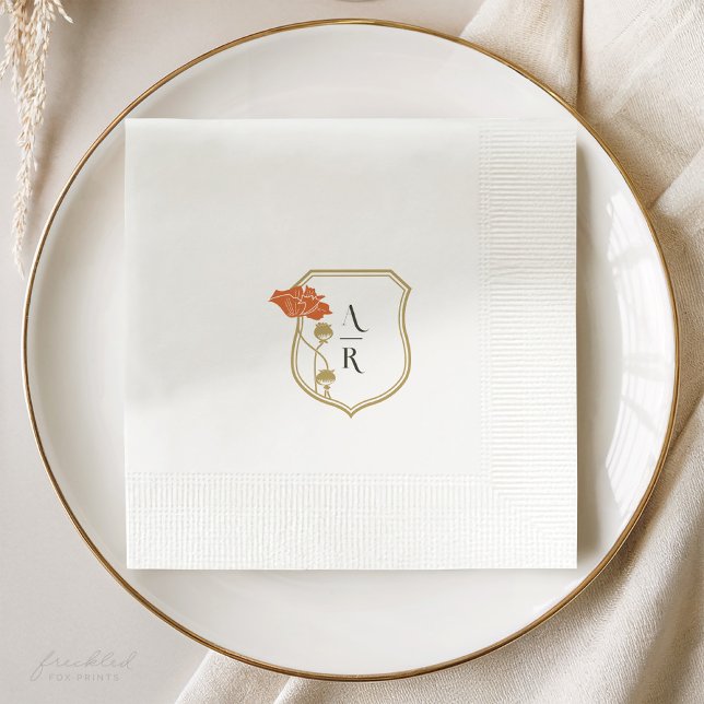 Guardanapo De Papel Art Nouveau Floral Crest Monograma Cocktail Napkin (ART NOUVEAU FLORAL CREST MONOGRAM WEDDING COCKTAIL NAPKIN)