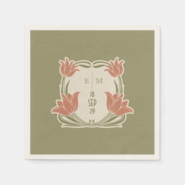 Guardanapo De Papel Art Nouveau Monograma Iniciais Decor de Mesa (Frente)