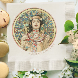Guardanapo De Papel Art Nouveau Mucha Nomes Champagne Dourado