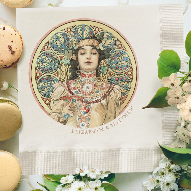Guardanapo De Papel Art Nouveau Mucha Nomes Champagne Dourado (Criador carregado)