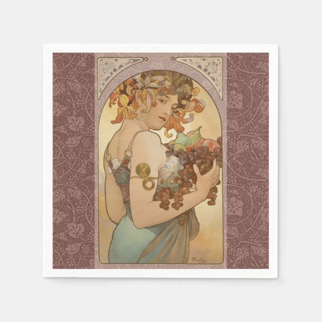Guardanapo De Papel Art Nouveau Mulher Mucha Linda (Frente)