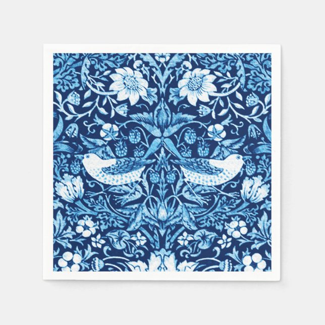 Guardanapo De Papel Art Nouveau Pássaro e Flor, Azul Escuro (Frente)