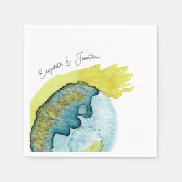Guardanapo De Papel Arte Abstrata Aquarela Amarela Azul Casamento Únic