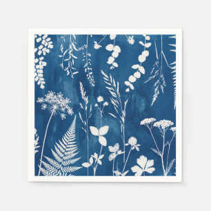 Guardanapo De Papel Arte Botânica de Samambaia em Azul Cianotipia Índi