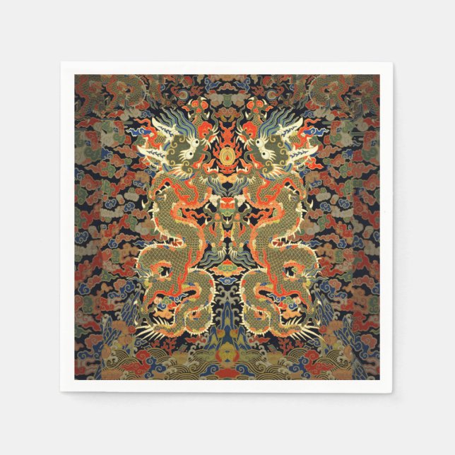 Guardanapo De Papel Arte Colorida do Dragão Asiático Chinês (Frente)