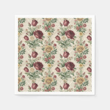 Arte com padrão floral de Rosa e Tulipa Damask Vin