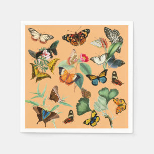 Guardanapo De Papel Arte da Borboleta Vintage, Fundo Laranja Amarelo