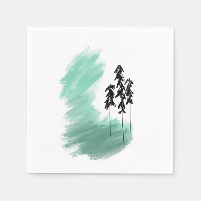 Guardanapo De Papel arte de árvore verde escandinava simples menta mod (Frente)