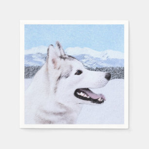 Guardanapo De Papel Arte de Cão Siberiana (Prata e Branca)