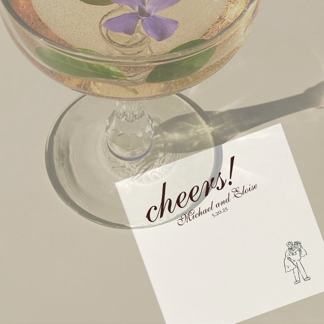 Guardanapo De Papel Arte de Casamento Personalizada com Esboço Moderno (Modern Elegant Mousse Brown Wedding Suite Theme with options to personalize for your special day.)