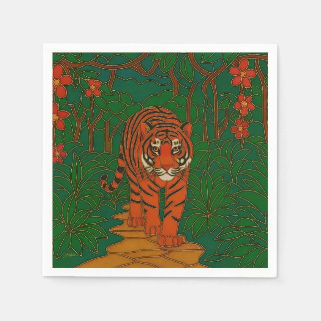 Guardanapo De Papel Arte de Cloisonne Tigre no Caminho da Selva (Frente)