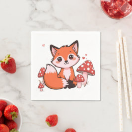 Guardanapo De Papel Arte de desenho animado de uma raposa Kawaii fofa 